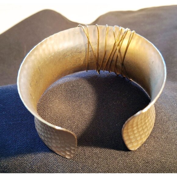 Hammered Gold-Tone Cuff Bracelet With Gemstone Bead Accents - Picture 2 of 6